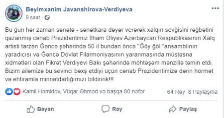 Prezident Xalq artistinə ev verdi